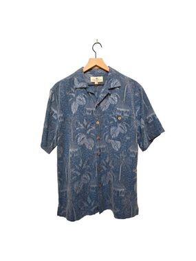 Island Shores Vintage Silk Hawaiian Floral Short Sleeve Casual Button Down Sz M